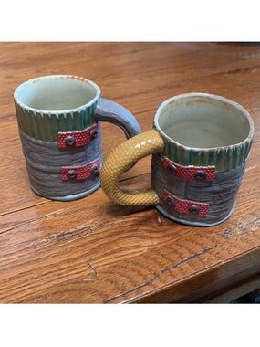 Deidra Do Good Barnwood Mugs Set of Two Unique Handmade Coffee Cups Gray Red